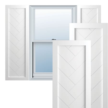 True Fit PVC Single Panel Herringbone Modern Style Fixed Mount Shutters, Unfinished, 15W X 70H